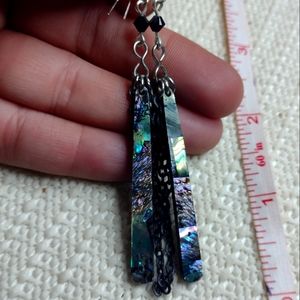 Abalone & chain  earrings. Handmade. 4 inch dangle